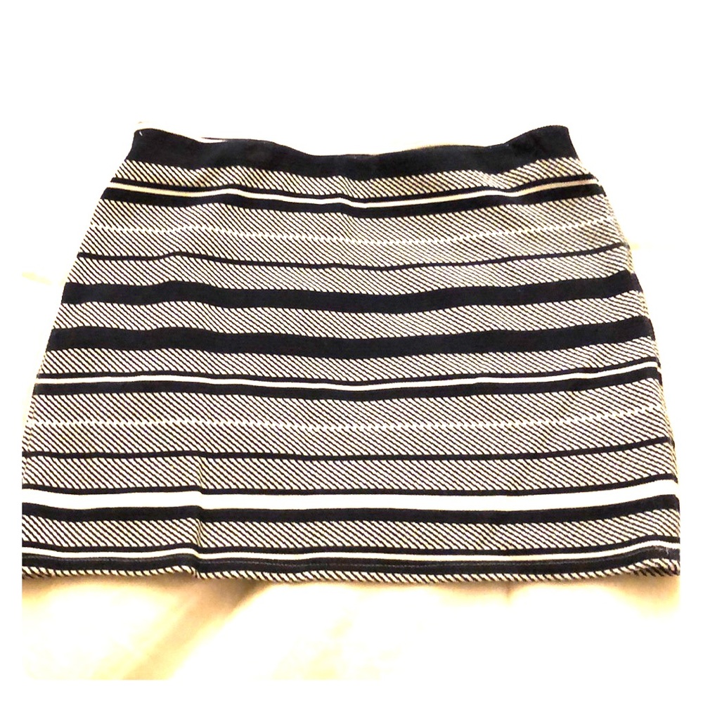 Navy and white striped mini skirt